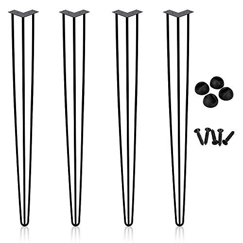 Einfeben 4X Hairpin Legs Tischbeine Möbelfüße Tischgestell Haarnadelbeine Tischkufen Haarnadelbeine schwarz 28inch(72cm) 3 Stangen, für Schreibtisch,Esstisch von Einfeben