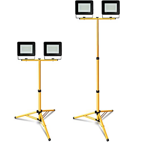 EINFEBEN LED Baustrahler mit Stativ 2x50W Warmweiß Baustellen Strahler, IP66 Wasserdicht 3000K Scheinwerfer 4250LM, Außenwandleuchte Arbeitsscheinwerfer Baustellenlampe Baulampe von EINFEBEN