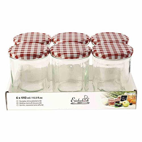 Sturzglas TO82 6x440ml Tray, mit Schraubd. ro/ws von EINKOCHWELT