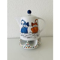 Teekanne 1, 3 Liter Und Stövchen Aus Kollektion „Katzen" von EINMALIGBEMALTES