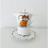 Teekanne Mit Tasse Aus Kollektion „Katzen" von EINMALIGBEMALTES