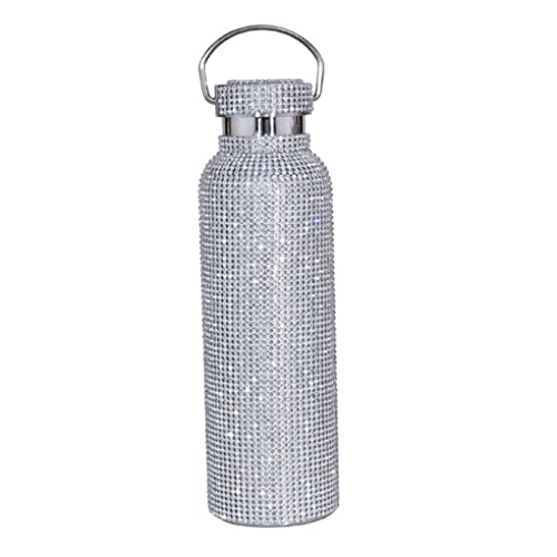 EIOLWJIEO 350/500/600/750 ml Glitzer Isolierflaschen Edelstahl Strass mit Griff Handgemachte Teeflasche Wasserkocher Tasse Home Car Tumbler, Silber/350ml von EIOLWJIEO