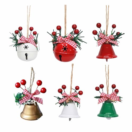 EIOLWJIEO 6 teiliges Glocken Baum Dekor mit großem Band, festliches Hängeornament für den Baum, 6 Stück Eisen, festliche Weihnachtsglocken, Typ+2 von EIOLWJIEO