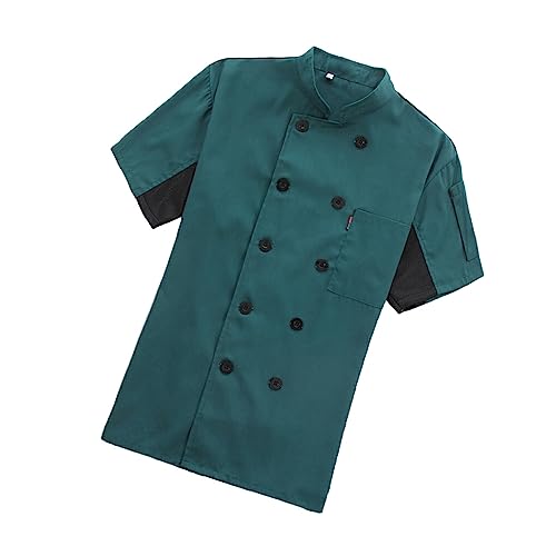 EIOLWJIEO Kochmantel Kurzarm mit Knöpfen Taschen Kochjacke Schicke Arbeitskleidung Uniform Atmungsaktiv Hautfreundliche Kleidung Rot XXL, Dunkelgrün, L von EIOLWJIEO