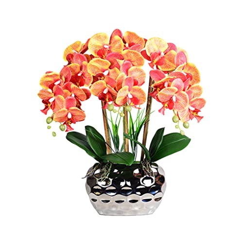 EIOLWJIEO Künstlicher Orchideen Bonsai mit Vase, realistische Phalaenopsis Kunstpflanzen, Orchideen Arrangements, Tischdekoration, Zuhause, Orange von EIOLWJIEO