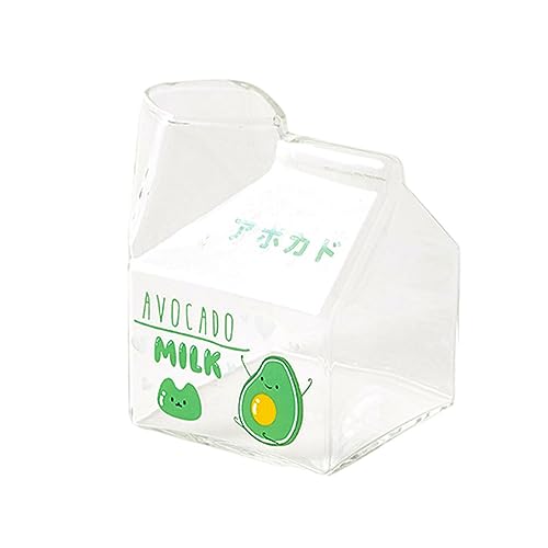 EIOLWJIEO Mikrowellenfester Milchbehälter aus Glas – praktischer und praktischer 100℃ quadratischer Milchkännchen, Kawaii Lebensmittelqualität, Avocado, 301–400 ml von EIOLWJIEO