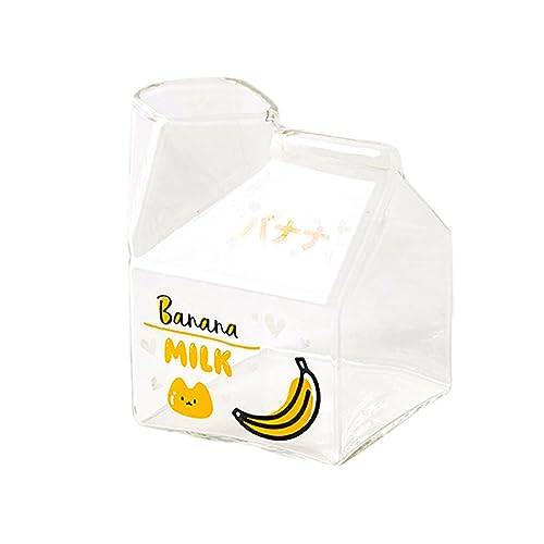 EIOLWJIEO Mikrowellenfester Milchbehälter aus Glas – praktischer und praktischer 100℃ quadratischer Milchkännchen, Kawaii Lebensmittelqualität, Banane, 301–400 ml von EIOLWJIEO