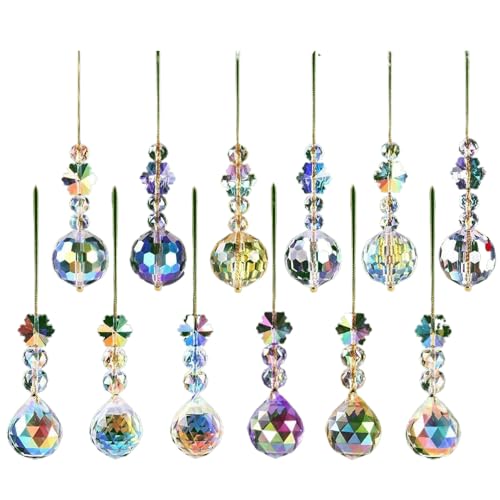 EIOLWJIEO Regenbogen Weihnachtskristall, 12 Ornamente, für Baumschmuck, festliche DIY Projekte, Dekorationen, Kugeln, 12 Kristallkugeln von EIOLWJIEO