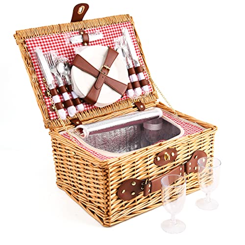 EIRONA Willow Hamper Picknickkorb für 4 Personen mit isoliertem Kühlfach und wasserdichter Decke, Besteckservice-Set, Picknickkörbe aus Korbgeflecht, Picknickkorb-Sets von EIRONA