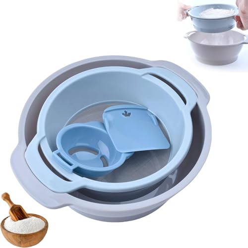 EIRZNGXQ Pollensieb-Set, Trimmschale mit Netzsieb, Küchensieb, wiederlösbares stapelbares Netzsieb, platzsparendes leichtes feines Sieb für Küche Backen (Blau) von EIRZNGXQ