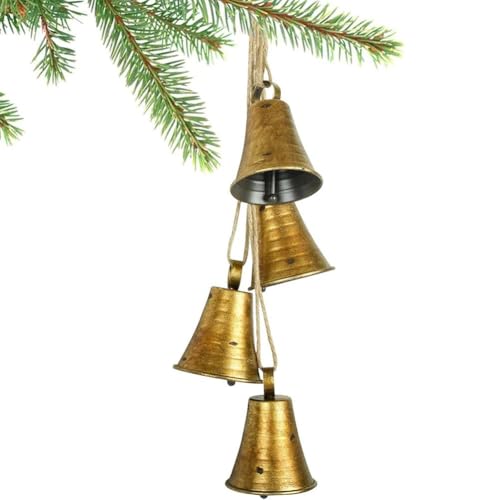 Goldene Kuhglocken-Ornamente für Weihnachtsbaum- und Türdekorationen, Weihnachts-Metall-Vintage-Gold-Handglocken für Türklinken, Weihnachts-Hochzeits- und Party-Dekoration (Golden 4pcs) von EIRZNGXQ