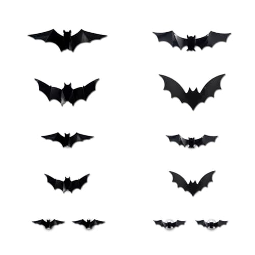 Halloween 3D-beleuchtete Fledermäuse, 2025 neue Magnete, LED-Fledermaus-Wandaufkleber, Dekorationen, Gartenlichter für den Außenbereich, Halloween-Partyzubehör für Wand (12pcs bat A 1set) von EIRZNGXQ