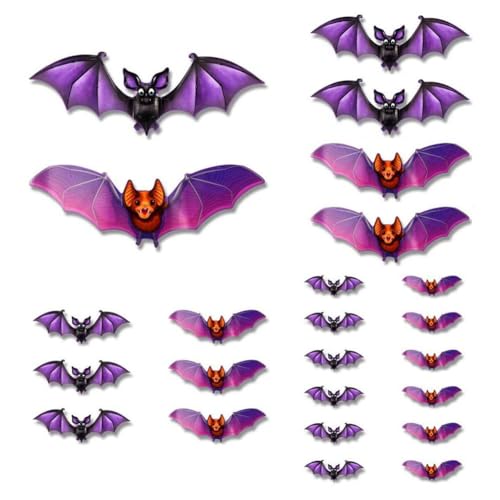 Halloween 3D-beleuchtete Fledermäuse, 2025 neue Magnete, LED-Fledermaus-Wandaufkleber, Dekorationen, Gartenlichter für den Außenbereich, Halloween-Partyzubehör für Wand (24pcs bat B 1set) von EIRZNGXQ