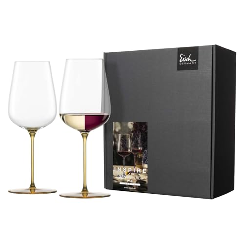 EISCH Inspire SensisPlus Allroundgläser Fruchtig & Aromatisch, 580 ml, Weißweingläser mit farbigem Stiel, Kristallglas, 2 Stück im Geschenkkarton, Transparent / Amber von EISCH