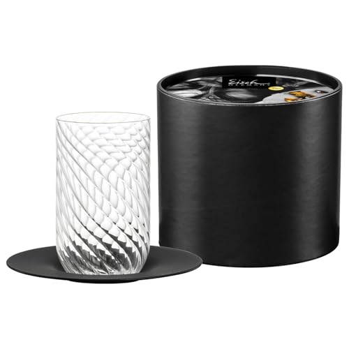 EISCH Latte Macchiato Glas mit Untertasse TWIST 360 ml Handgefertigt aus Kristallglas, Matt-Schwarze Veredelung, Becher für Heiß- & Kaltgetränke, Spülmaschinengeeignet, Geschenkröhre von EISCH
