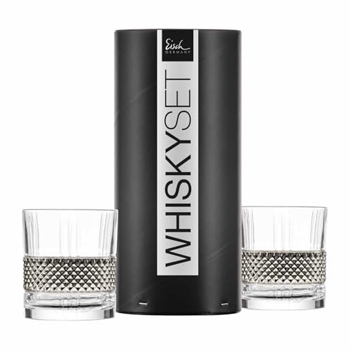 EISCH Whiskygläser GLEN, 330 ml, Handbemalte Whiskybecher mit Schliffdesign und grafischer Struktur, Kristallglas, Handwäsche, 2 Stück in Geschenkröhre, Echtes Platin EISCH Whiskygläser GLEN, 330 ml, Handbemalte Whiskybecher mit Schliffdesign und grafischer Struktur, Kristallglas, Handwäsche, 2 Stück in Geschenkröhre, Echtes Platin von EISCH