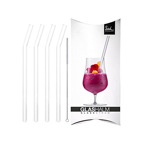 Eisch Gentleman Trinkhalm geknickt Glas Set 4-TLG. mit Reinigungsbürste im Geschenkkarton l: 22,5 cm/d: 9 mm von Eisch Glaskultur