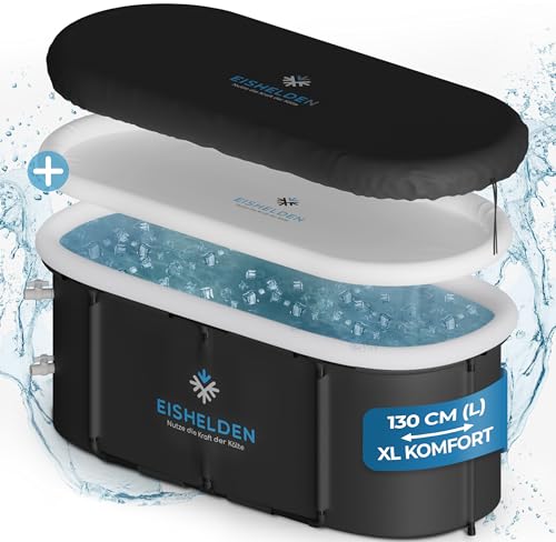 Eishelden Premium ovales Eisbad (130 cm) XL Komplettset - Kältetherapie für Sportler & Anfänger, erlebe die regenerative Kälte zu Hause - Eisbaden tonne mit 5-Schicht-Isolierung & Metallrahmen von EISHELDEN