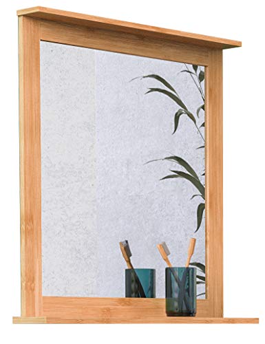 EISL BMBA02-SP Spiegel Bambus, Badspiegel mit Holzrahmen, Wandspiegel fürs Bad mit Ablage aus Holz, Badezimmerspiegel Natur, Braun, (B x H x T): ca. 67 x 70 x 11 cm von EISL