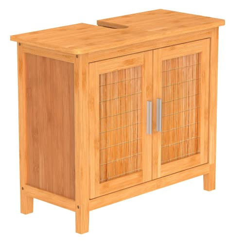 EISL BMBA02-WTU Waschbeckenunterschrank Bambus, Badunterschrank 60cm breit Holz, Badezimmer Unterschrank, Waschtischunterschrank, 67 x 60 x 28 cm, Braun von EISL