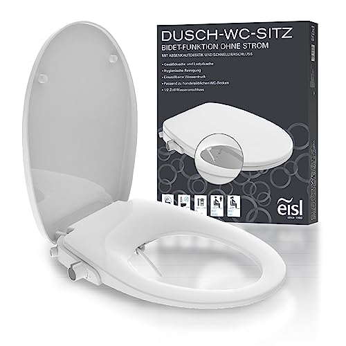 EISL Dusch WC-Sitz Aufsatz (kein Stromanschluss für die Dusch Funktion benötigt), Toilettensitz mit Bidet Einsatz, Po Dusche & Absenkautomatik (inkl. Anschlussset), Weiß von EISL