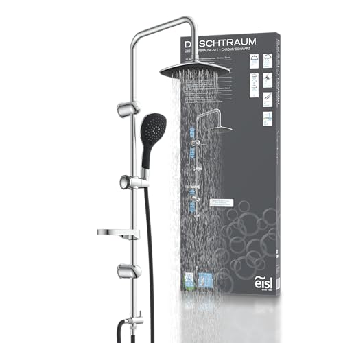 EISL Duschset DUSCHTRAUM Duschsäule mit Regendusche 200 x 200 mm und Handbrause, Regendusche mit Wandhalterung, DXLD60088CS, Chrom/Schwarz von EISL