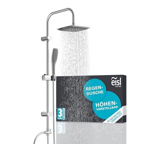 EISL Duschset EASY FRESH, Duschsystem ohne Armatur 2 in 1 mit großer Regendusche (250 x 200 mm) und Handbrause, Regendusche ohne Armatur ideal zum Nachrüsten, komplettes Montageset, Chrom DX12006 von EISL