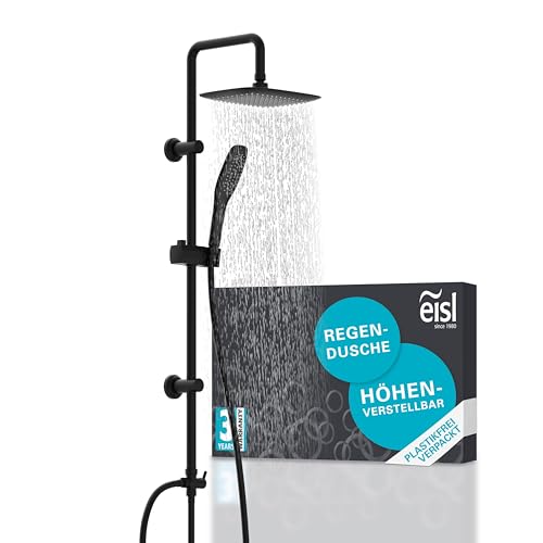 EISL EASY FRESH Duschset schwarz, Duschsystem ohne Armatur 2 in 1 mit großer Regendusche (250x250 mm) und Handbrause ohne Armatur zum Nachrüsten, komplettes Montageset DX12006BL-A von EISL