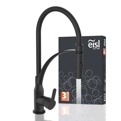 EISL NI183CARB CARNEO Küchenarmatur mit ausziehbarer Brause, Wasserhahn Küche mit Wassersparfunktion, schwenkbare Spültischarmatur, Mischbatterie Einhebelmischer, Schwarz von EISL