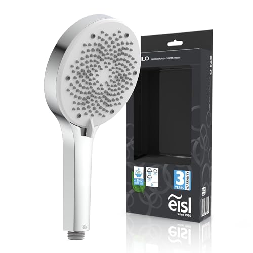 EISL STILO Handbrause DX7070, 3-fach verstellbarer Duschkopf, inklusive Wasserspardichtung, Universaler Brauseschlauchanschluss, Handbrause Dusche, chrom-weiß von EISL