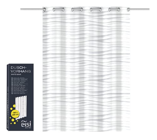 EISL Textil Duschvorhang mit Motiv (180x200 cm) für die Badewanne waschbarer Antischimmel Vorhang mit wasserdichter Beschichtung Vollständig Blickdicht White Wave Gestreift von EISL