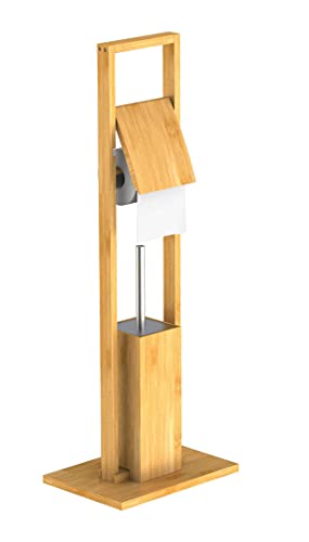 EISL Garnitur Bambus, Papier Halterung, Toilettenpapierhalter Holz, Standgarnitur mit Toilettenbürste, WC Bürstengarnitur freistehend, BMBA02-PRH, braun, 36 x 21 x 82 cm von EISL