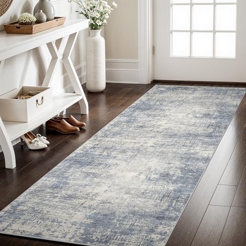 Waschbarer Läuferteppich für Flur, rutschfest, mit Gummi-Rückseite, abstrakt, neutral, niedriger Flor, Teppichläufer für Waschküche, Heimdekoration, Schlafzimmer, Badezimmer, Eingangsbereich, Blau, 2 Waschbarer Läuferteppich für Flur, rutschfest, mit Gummi-Rückseite, abstrakt, neutral, niedriger Flor, Teppichläufer für Waschküche, Heimdekoration, Schlafzimmer, Badezimmer, Eingangsbereich, Blau, 2 von EISUROM