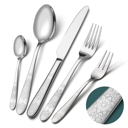 EIUBUIE Besteck Set 4 Personen, 20-teiliges Edelstahl Besteckset mit einzigartigem Musterdesign, Tafelbesteck mit Messer Gabel Löffel, Essbesteck für Haus/Küche, Hochglanzpoliert, Spülmaschinenfest EIUBUIE Besteck Set 4 Personen, 20-teiliges Edelstahl Besteckset mit einzigartigem Musterdesign, Tafelbesteck mit Messer Gabel Löffel, Essbesteck für Haus/Küche, Hochglanzpoliert, Spülmaschinenfest von EIUBUIE