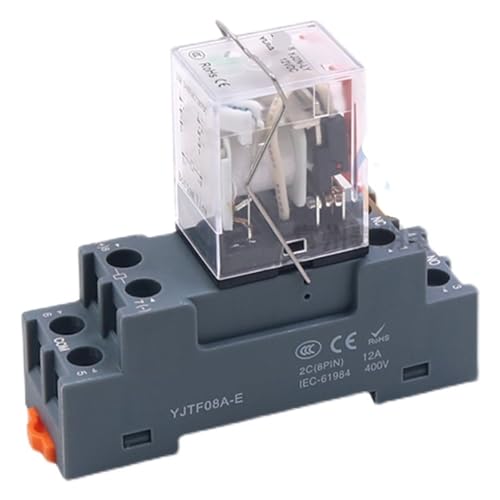 Kleines elektromagnetisches Zwischenrelais YJ2N-LY mit Lichtern, 2 offen, 2 geschlossen, LY2NJ, groß, 8 Fuß, 12 V, 24 V, 220 V(24VDC DC relay+base) von EIVVCIAO