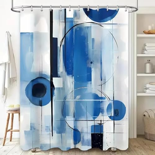 Blauer Abstrakter Kunst-Duschvorhang, wasserdicht und schimmelresistent, Badezimmervorhang, Moderne, einfache Heimdekoration 180x180cm/Breite x Höhe Blauer Abstrakter Kunst-Duschvorhang, wasserdicht und schimmelresistent, Badezimmervorhang, Moderne, einfache Heimdekoration 180x180cm/Breite x Höhe von EIWAXU