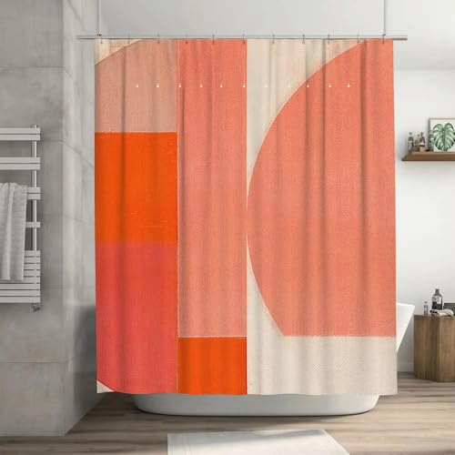 Duschvorhang im Retro-geometrischen Design 280x198cm/Breite x Höhe mit orangefarbenen und weißen Streifen Home Decor Badezimmer-Accessoires-Set Duschvorhang im Retro-geometrischen Design 280x198cm/Breite x Höhe mit orangefarbenen und weißen Streifen Home Decor Badezimmer-Accessoires-Set von EIWAXU
