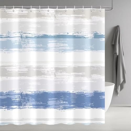 EIWAXU 1 Stück Abstrakter Blauer Blumen-Duschvorhang 92x183cm/Breite x Höhe Badezimmerdekoration, einschließlich Duschvorhang und Haken, Badevorhänge von EIWAXU