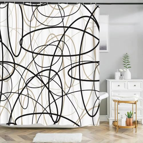 EIWAXU 3D-Druck Line Art Muster wasserdichte Badezimmer Duschvorhänge 180x183cm/Breite x Höhe Schwarz-weiße Dekorations-Badvorhänge EIWAXU 3D-Druck Line Art Muster wasserdichte Badezimmer Duschvorhänge 180x183cm/Breite x Höhe Schwarz-weiße Dekorations-Badvorhänge von EIWAXU