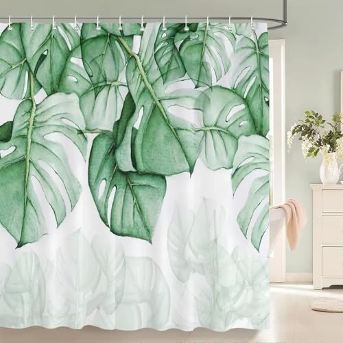 EIWAXU Badezimmerdekoration Duschvorhang 210x210cm/Breite x Höhe Tropische grüne Pflanze Blatt Palm Kaktus 3D-Druck wasserdichte Stoff Duschvorhänge von EIWAXU