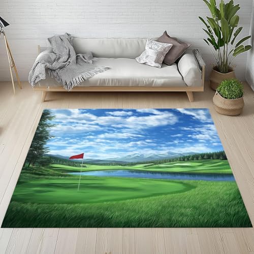 EIWAXU Course Green Meadow Teppich Schlafzimmer, Naturlandschaft Waschbare Teppiche Kurzflor Antirutschmatte Teppiche für Wohnzimmer 200x270cm/79x106in von EIWAXU