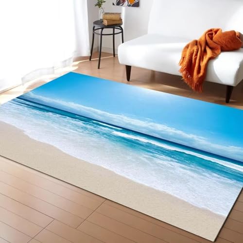 EIWAXU Der Strand am Meer Teppich Moderner Designteppich Schlafzimmerdekor Bodenmatte Flurteppich im Schlafzimmer Rutschfester Teppich 205x230cm/81x91in von EIWAXU