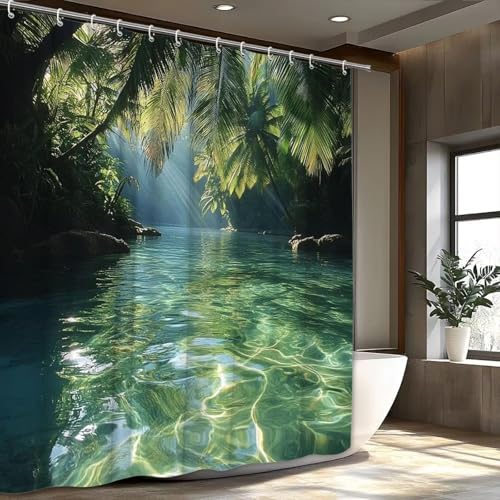 EIWAXU Duschvorhänge für Badezimmer, wasserdichter Duschvorhang mit einem üppigen Waldwasserfall für Nassräume, Badewanne 240x220cm/Breite x Höhe EIWAXU Duschvorhänge für Badezimmer, wasserdichter Duschvorhang mit einem üppigen Waldwasserfall für Nassräume, Badewanne 240x220cm/Breite x Höhe von EIWAXU