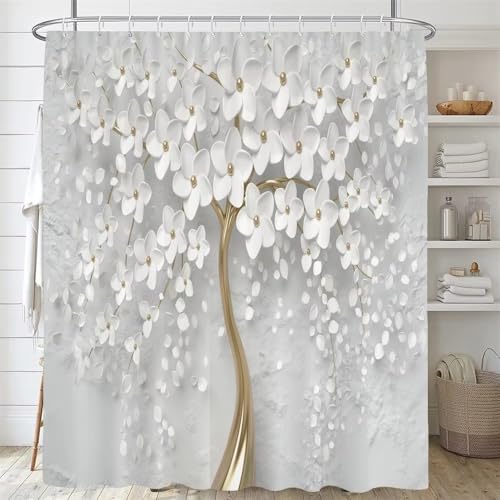 EIWAXU Duschvorhänge mit nordischem minimalistischem Kunst-Druck und weißen Blumen 220x210cm/Breite x Höhe Boho Floral Morden Badezimmer Badewanne Vorhang Zimmer mit Haken EIWAXU Duschvorhänge mit nordischem minimalistischem Kunst-Druck und weißen Blumen 220x210cm/Breite x Höhe Boho Floral Morden Badezimmer Badewanne Vorhang Zimmer mit Haken von EIWAXU