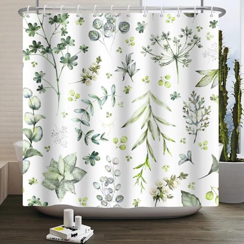 EIWAXU Duschvorhang Eukalyptusblätter 135x190cm/Breite x Höhe Natur-Badezimmer-Stoffvorhang für Badewannen und Duschkabinen mit 12 Haken EIWAXU Duschvorhang Eukalyptusblätter 135x190cm/Breite x Höhe Natur-Badezimmer-Stoffvorhang für Badewannen und Duschkabinen mit 12 Haken von EIWAXU