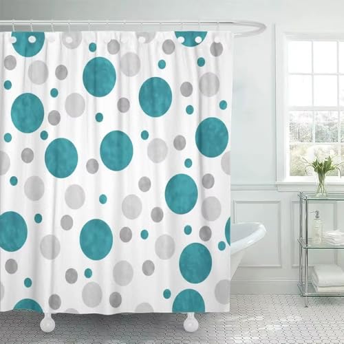 EIWAXU Duschvorhang Geometrie 130x230cm/Breite x Höhe Polyestergewebe, blau, grau, blaugrün, weiß, gepunktetes Muster, Moderne Kunst, buntes Set mit Haken für Badezimmer von EIWAXU