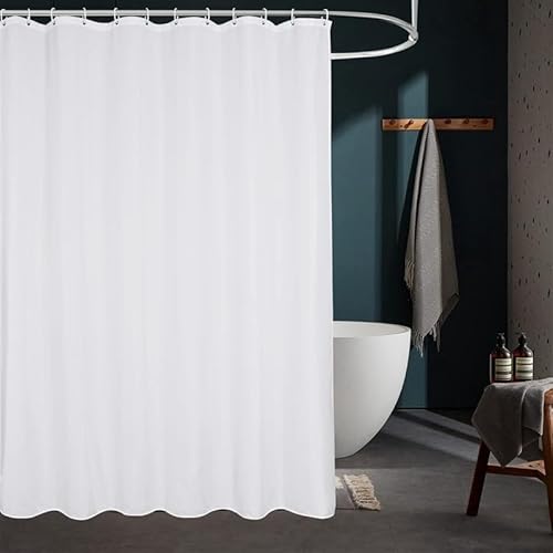 EIWAXU Duschvorhang aus weißem Stoff 240x200cm/Breite x Höhe Schlichter Duschvorhang für modernes neutrales Hotelbadezimmerdekor, wasserdichtes Tuch von EIWAXU