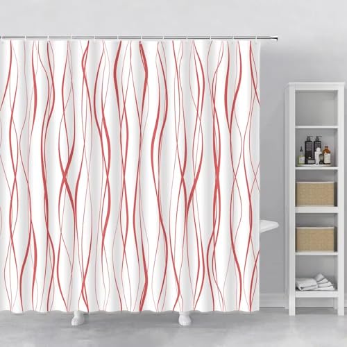 EIWAXU Duschvorhang mit geometrischen Wellenlinien 90x220cm/Breite x Höhe Moderner minimalistischer Badvorhang aus Polyestergewebe, maschinenwaschbar, Duschvorhänge von EIWAXU