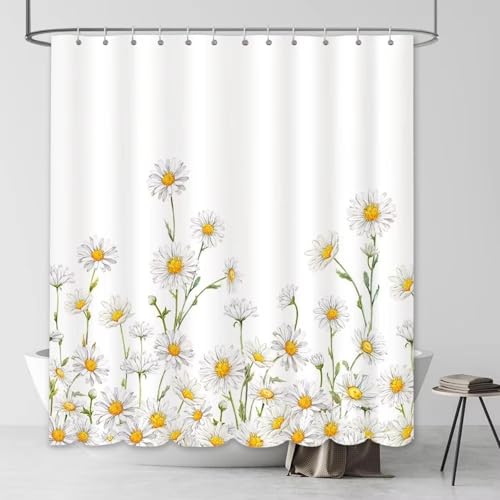 EIWAXU Duschvorhang mit weißem Gänseblümchenmuster und 3D-Malmuster im Landhausstil, Badezimmer-Duschvorhang mit 12 Haken 120x170cm/BxH EIWAXU Duschvorhang mit weißem Gänseblümchenmuster und 3D-Malmuster im Landhausstil, Badezimmer-Duschvorhang mit 12 Haken 120x170cm/BxH von EIWAXU