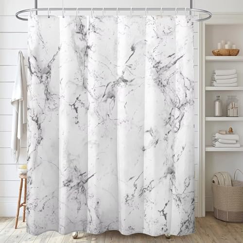 EIWAXU Duschvorhang mit weißem Marmormuster 180x210cm/Breite x Höhe Minimalistischer Badezimmervorhang aus Polyester mit 12 Haken, maschinenwaschbar von EIWAXU